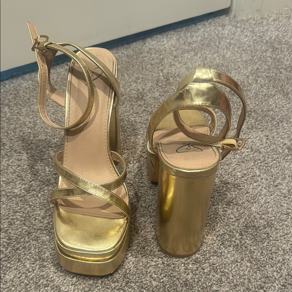 Windsor Gold Platform Heels with Strappy Design